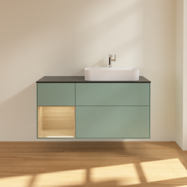 Тумба под раковину Villeroy & Boch Finion 120х50,1 см с подсветкой МДФ оливковый матовый лак/стекло черное матовое F392PCGM