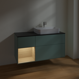 Тумба под раковину Villeroy & Boch Finion 120х50,1 см с подсветкой МДФ оливковый матовый лак/стекло черное матовое F392PCGM