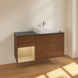 Тумба под раковину Villeroy & Boch Finion 120х50,1 см с подсветкой МДФ шпон грецкого ореха/стекло черное матовое F392PCGN