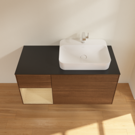 Тумба под раковину Villeroy & Boch Finion 120х50,1 см с подсветкой МДФ шпон грецкого ореха/стекло черное матовое F392PCGN