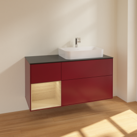 Тумба під раковину Villeroy & Boch Finion 120х50,1 см з підсвічуванням МДФ півонія матовий лак/скло чорне матове F392PCHB