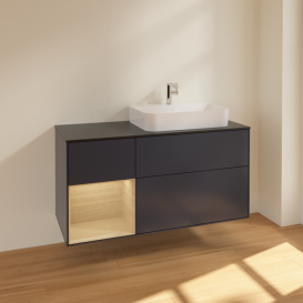 Тумба под раковину Villeroy & Boch Finion 120х50,1 см с подсветкой МДФ темно-синий матовый лак/стекло черное матовое F392PCHG
