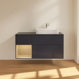 Тумба под раковину Villeroy & Boch Finion 120х50,1 см с подсветкой МДФ темно-синий матовый лак/стекло черное матовое F392PCHG