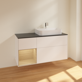 Тумба під раковину Villeroy & Boch Finion 120х50,1 см із підсвічуванням МДФ білий матовий лак/скло чорне матове F392PCMT