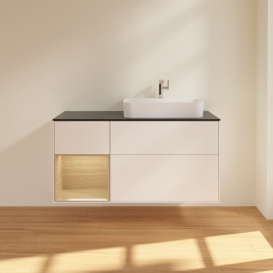 Тумба під раковину Villeroy & Boch Finion 120х50,1 см із підсвічуванням МДФ білий матовий лак/скло чорне матове F392PCMT