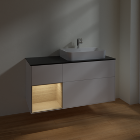 Тумба під раковину Villeroy & Boch Finion 120х50,1 см із підсвічуванням МДФ білий матовий лак/скло чорне матове F392PCMT