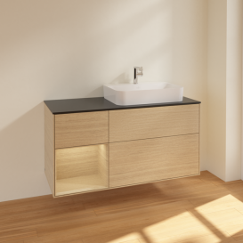 Тумба под раковину Villeroy & Boch Finion 120х50,1 см с подсветкой МДФ шпон дуба/стекло черное матовое F392PCPC