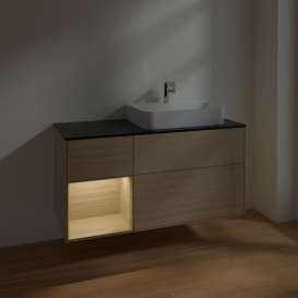 Тумба под раковину Villeroy & Boch Finion 120х50,1 см с подсветкой МДФ шпон дуба/стекло черное матовое F392PCPC