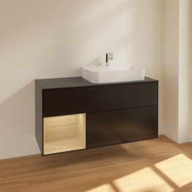Тумба под раковину Villeroy & Boch Finion 120х50,1 см с подсветкой МДФ черный матовый лак/стекло черное матовое F392PCPD
