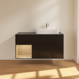 Тумба под раковину Villeroy & Boch Finion 120х50,1 см с подсветкой МДФ черный матовый лак/стекло черное матовое F392PCPD