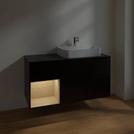 Тумба под раковину Villeroy & Boch Finion 120х50,1 см с подсветкой МДФ черный матовый лак/стекло черное матовое F392PCPD