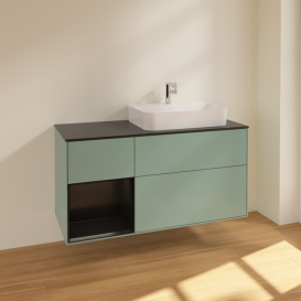 Тумба под раковину Villeroy & Boch Finion 120х50,1 см с подсветкой МДФ оливковый матовый лак/стекло черное матовое F392PDGM