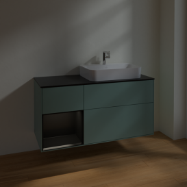 Тумба под раковину Villeroy & Boch Finion 120х50,1 см с подсветкой МДФ оливковый матовый лак/стекло черное матовое F392PDGM
