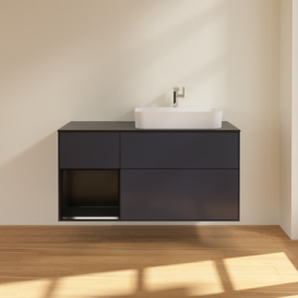 Тумба под раковину Villeroy & Boch Finion 120х50,1 см с подсветкой МДФ темно-синий матовый лак/стекло черное матовое F392PDHG