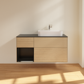 Тумба под раковину Villeroy & Boch Finion 120х50,1 см с подсветкой МДФ шпон дуба/стекло черное матовое F392PDPC