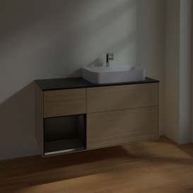 Тумба под раковину Villeroy & Boch Finion 120х50,1 см с подсветкой МДФ шпон дуба/стекло черное матовое F392PDPC