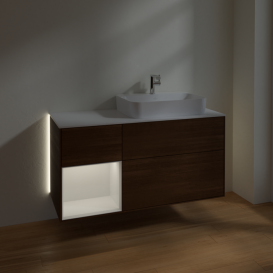 Тумба под раковину Villeroy & Boch Finion 120х50,1 см с подсветкой МДФ шпон грецкого ореха/стекло белое матовое G391GFGN