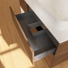 Тумба под раковину Villeroy & Boch Finion 120х50,1 см с подсветкой МДФ шпон грецкого ореха/стекло белое матовое G391GFGN