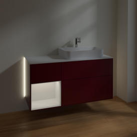 Тумба под раковину Villeroy & Boch Finion 120х50,1 см с подсветкой МДФ пион матовый лак/стекло белое матовое G391GFHB