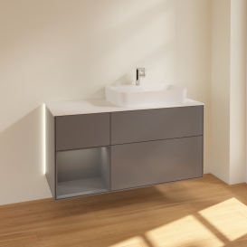 Тумба под раковину Villeroy & Boch Finion 120х50,1 см с подсветкой МДФ антрацит матовый лак/стекло белое матовое G391GKGK