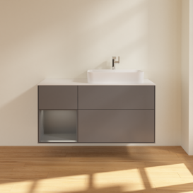 Тумба под раковину Villeroy & Boch Finion 120х50,1 см с подсветкой МДФ антрацит матовый лак/стекло белое матовое G391GKGK