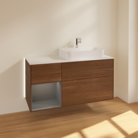 Тумба под раковину Villeroy & Boch Finion 120х50,1 см с подсветкой МДФ шпон грецкого ореха/стекло белое матовое G391GKGN