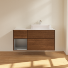 Тумба под раковину Villeroy & Boch Finion 120х50,1 см с подсветкой МДФ шпон грецкого ореха/стекло белое матовое G391GKGN