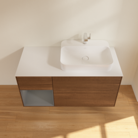 Тумба под раковину Villeroy & Boch Finion 120х50,1 см с подсветкой МДФ шпон грецкого ореха/стекло белое матовое G391GKGN