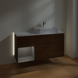 Тумба под раковину Villeroy & Boch Finion 120х50,1 см с подсветкой МДФ шпон грецкого ореха/стекло белое матовое G391GKGN