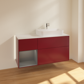 Тумба под раковину Villeroy & Boch Finion 120х50,1 см с подсветкой МДФ пион матовый лак/стекло белое матовое G391GKHB