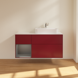 Тумба под раковину Villeroy & Boch Finion 120х50,1 см с подсветкой МДФ пион матовый лак/стекло белое матовое G391GKHB