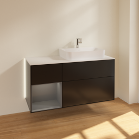 Тумба под раковину Villeroy & Boch Finion 120х50,1 см с подсветкой МДФ черный матовый лак/стекло белое матовое G391GKPD