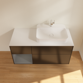 Тумба под раковину Villeroy & Boch Finion 120х50,1 см с подсветкой МДФ черный матовый лак/стекло белое матовое G391GKPD