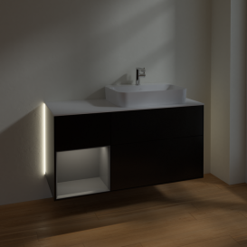 Тумба под раковину Villeroy & Boch Finion 120х50,1 см с подсветкой МДФ черный матовый лак/стекло белое матовое G391GKPD