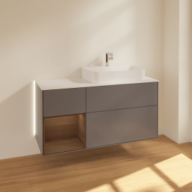 Тумба под раковину Villeroy & Boch Finion 120х50,1 см с подсветкой МДФ антрацит матовый лак/стекло белое матовое G391GNGK