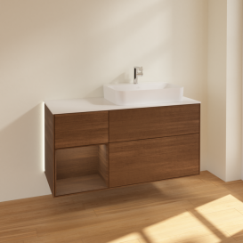 Тумба под раковину Villeroy & Boch Finion 120х50,1 см с подсветкой МДФ шпон грецкого ореха/стекло белое матовое G391GNGN