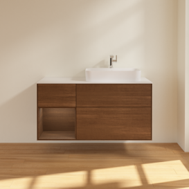 Тумба под раковину Villeroy & Boch Finion 120х50,1 см с подсветкой МДФ шпон грецкого ореха/стекло белое матовое G391GNGN