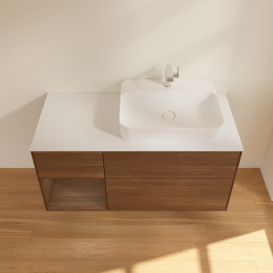 Тумба под раковину Villeroy & Boch Finion 120х50,1 см с подсветкой МДФ шпон грецкого ореха/стекло белое матовое G391GNGN