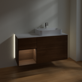 Тумба под раковину Villeroy & Boch Finion 120х50,1 см с подсветкой МДФ шпон грецкого ореха/стекло белое матовое G391GNGN