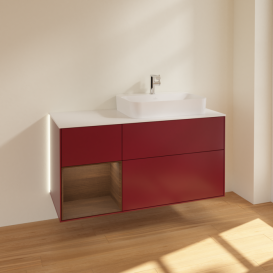 Тумба под раковину Villeroy & Boch Finion 120х50,1 см с подсветкой МДФ пион матовый лак/стекло белое матовое G391GNHB