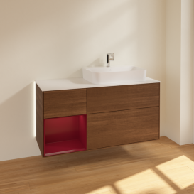 Тумба под раковину Villeroy & Boch Finion 120х50,1 см с подсветкой МДФ шпон грецкого ореха/стекло белое матовое G391HBGN