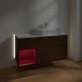 Тумба под раковину Villeroy & Boch Finion 120х50,1 см с подсветкой МДФ шпон грецкого ореха/стекло белое матовое G391HBGN