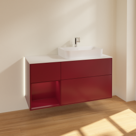 Тумба под раковину Villeroy & Boch Finion 120х50,1 см с подсветкой МДФ пион матовый лак/стекло белое матовое G391HBHB