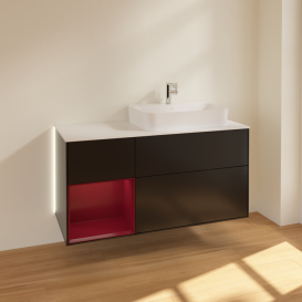 Тумба под раковину Villeroy & Boch Finion 120х50,1 см с подсветкой МДФ черный матовый лак/стекло белое матовое G391HBPD