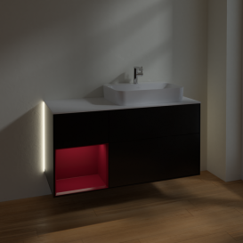 Тумба под раковину Villeroy & Boch Finion 120х50,1 см с подсветкой МДФ черный матовый лак/стекло белое матовое G391HBPD
