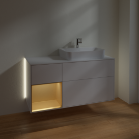 Тумба под раковину Villeroy & Boch Finion 120х50,1 см с подсветкой МДФ глянцевый белый лак/стекло белое матовое G391HFGF