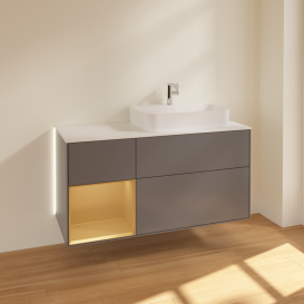 Тумба под раковину Villeroy & Boch Finion 120х50,1 см с подсветкой МДФ антрацит матовый лак/стекло белое матовое G391HFGK