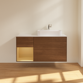 Тумба под раковину Villeroy & Boch Finion 120х50,1 см с подсветкой МДФ шпон грецкого ореха/стекло белое матовое G391HFGN