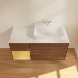 Тумба под раковину Villeroy & Boch Finion 120х50,1 см с подсветкой МДФ шпон грецкого ореха/стекло белое матовое G391HFGN