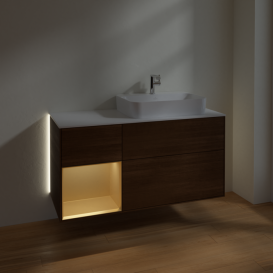 Тумба под раковину Villeroy & Boch Finion 120х50,1 см с подсветкой МДФ шпон грецкого ореха/стекло белое матовое G391HFGN